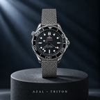 TRITON — cadran noir à trois aiguilles et bracelet maille argenté